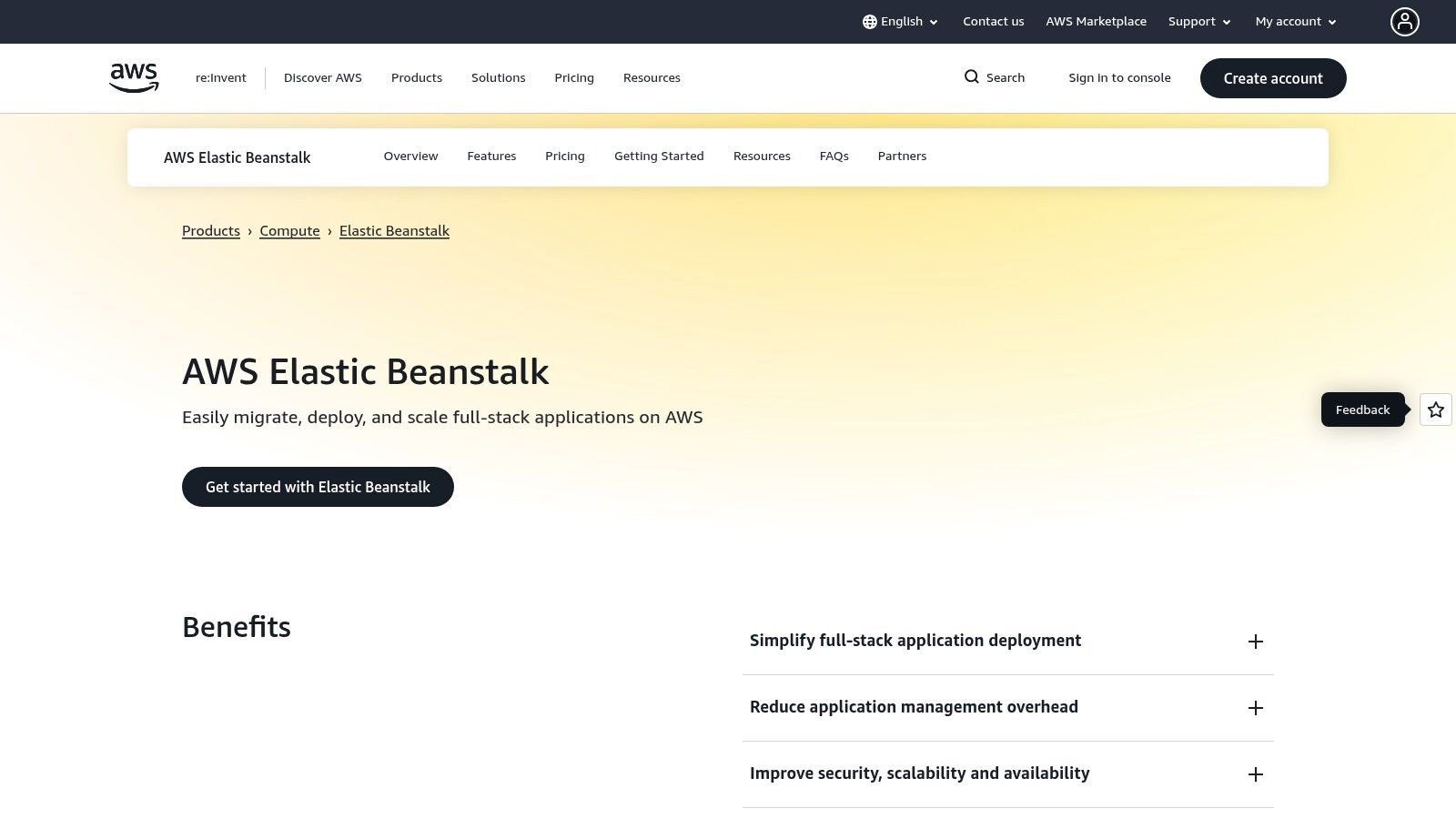 AWS Elastic Beanstalk environment dashboard showing health and recent events.