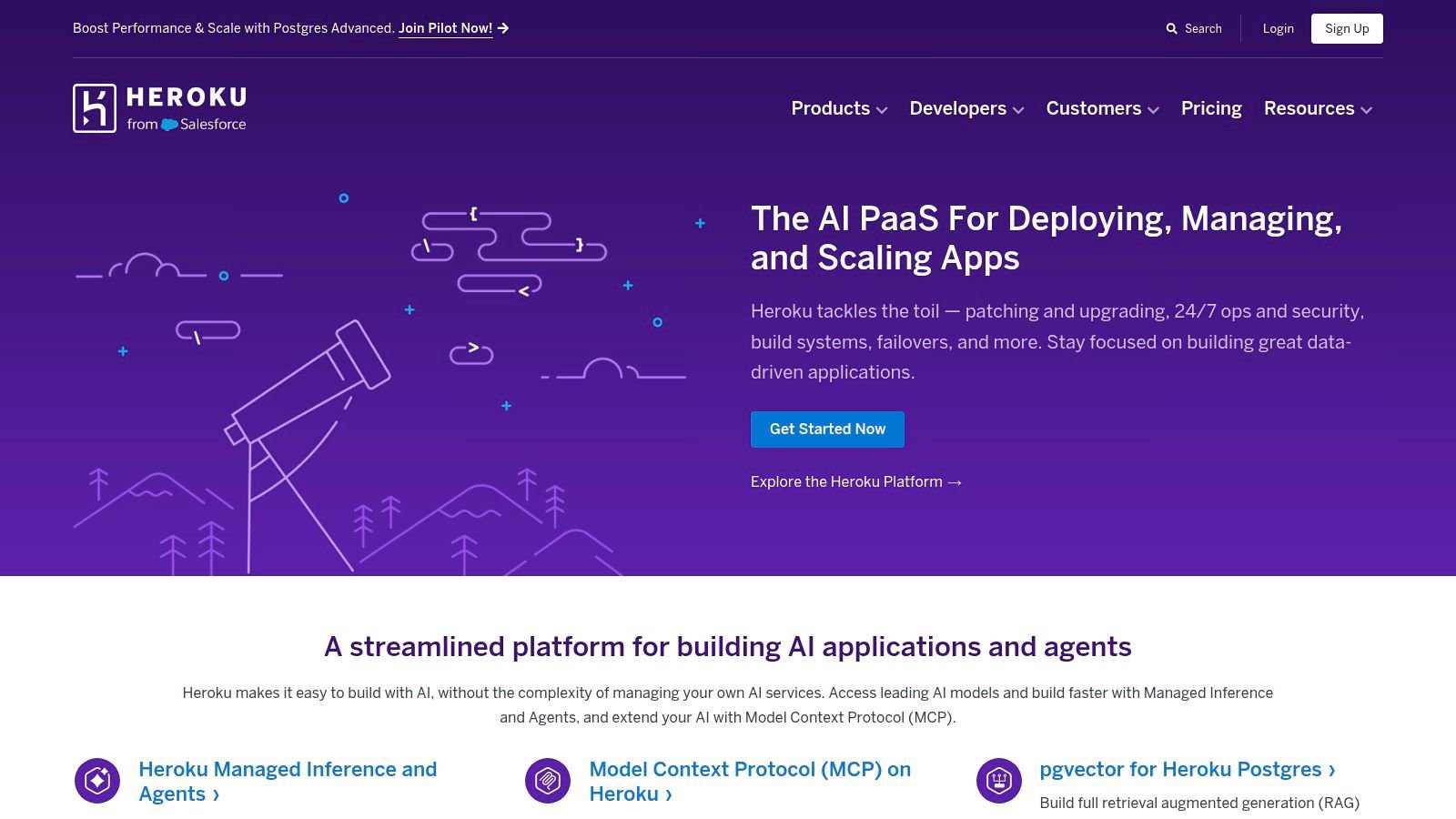 Heroku dashboard showing application metrics and resource management.