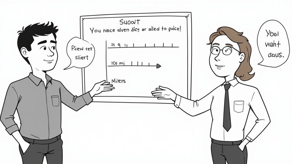 Two people at a table, looking at a laptop and charts, engaged in a collaborative planning session.