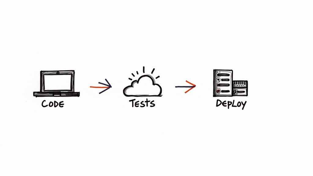 A laptop connected to a cloud icon, symbolizing deployment from local to live.