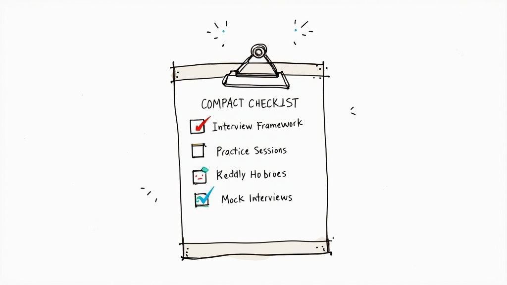 A person at a desk with a checklist, looking focused and prepared.