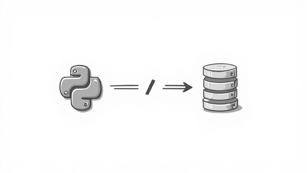 A code editor showing Python Django code next to a database icon, symbolizing the ORM&rsquo;s role.
